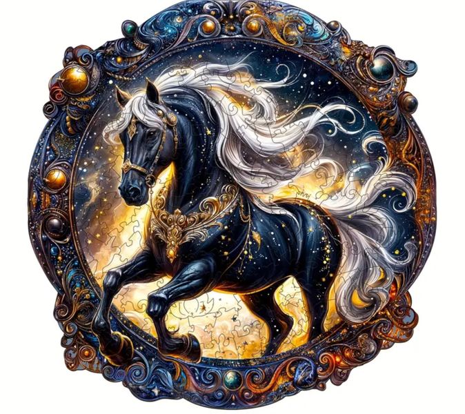Celestial Midnight Stallion Adult Wooden Jigsaw Puzzle