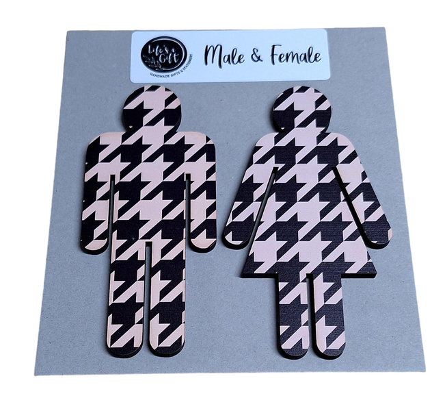 Male &amp; Female Bathroom Wall Art - Black Pattern on Pink