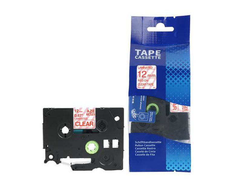 AZE-132 Brother Compatible Label Cartridge Red on Clear Tape 12mm