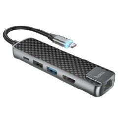hoco Type C to Type C + HDMI +USB 3.0 +USB 2.0+LAN (Internet cable) Adapter-HB23