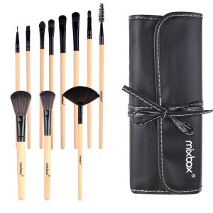 Professional 12 Pieces Makeup Brush Set Black Leather Bag Makeup Brush Set