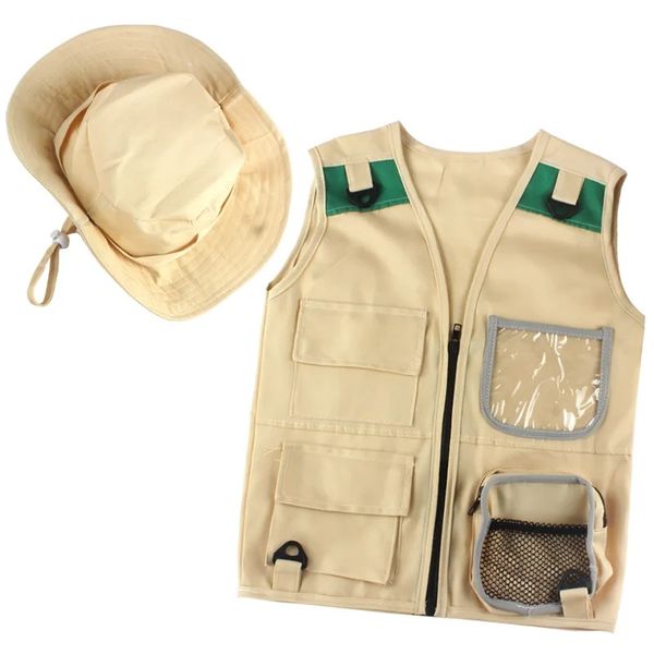 Outdoor Adventure Kit, Kid's Khaki Cargo Vest And Hat
