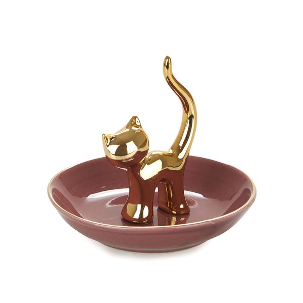Ring holder,Gatto,golden,porcelain