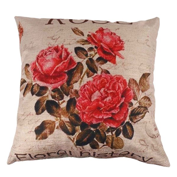flax Decorative Throw Pillow Case Cushion Cover Home Sofa(3 roses)