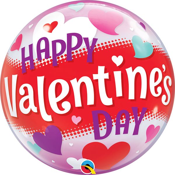 22 Inch Single Bubble Balloon - Valentines Day Hearts 1 Pack