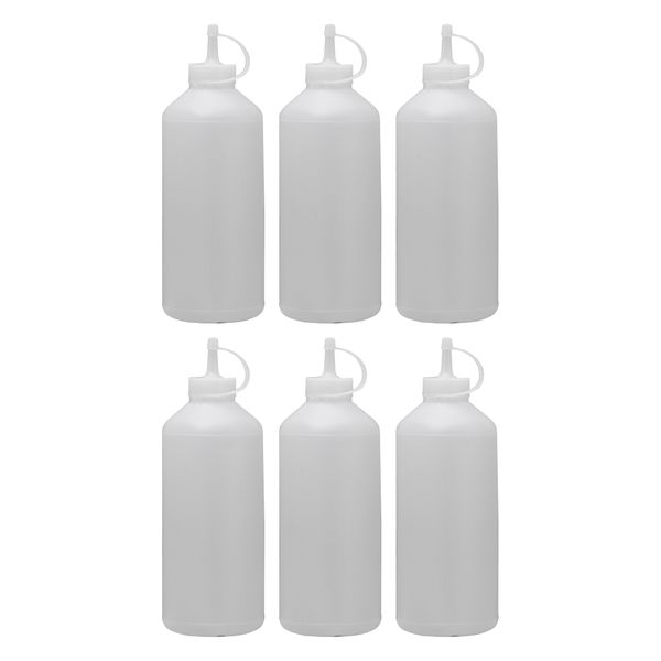 Round Plastic Sauce Bottle White 6 Pack, (1Lt)
