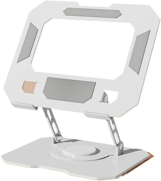 360 Rotating Metal Tablet Stand, Adjustable Folding Desktop Stand, White.