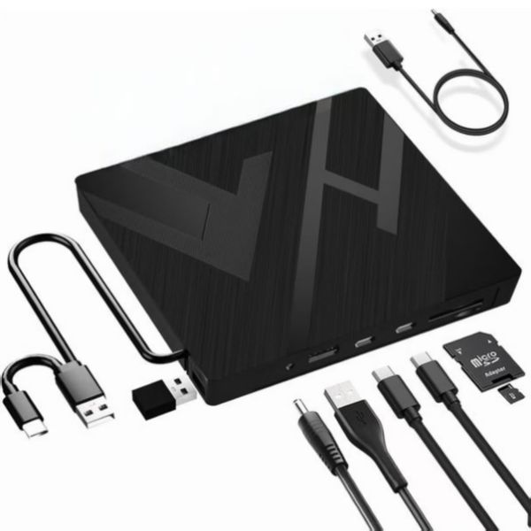 7-in-1 USB 3.0 &amp; Type-C External DVD Drive, CD/DVD Burner with SD/TF Reader