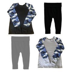 Fold Over Cuff Camo Pajama Set - 4 Piece - Grey &amp; Black Two Tone