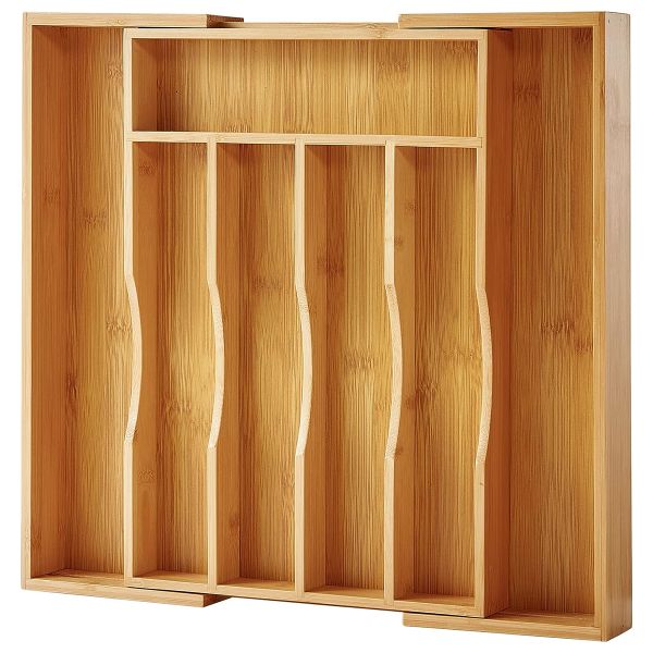 Expandable Cutlery Drawer Organiser Bamboo Wood Cutlery Tray