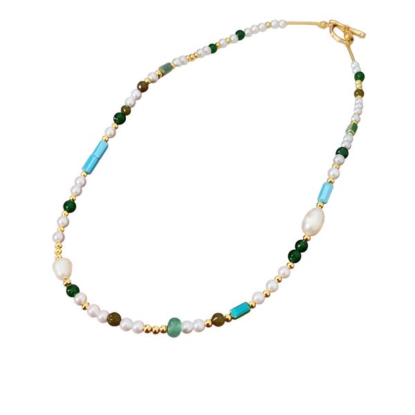 Earth Tone Gemstone and Pearl Statement Choker