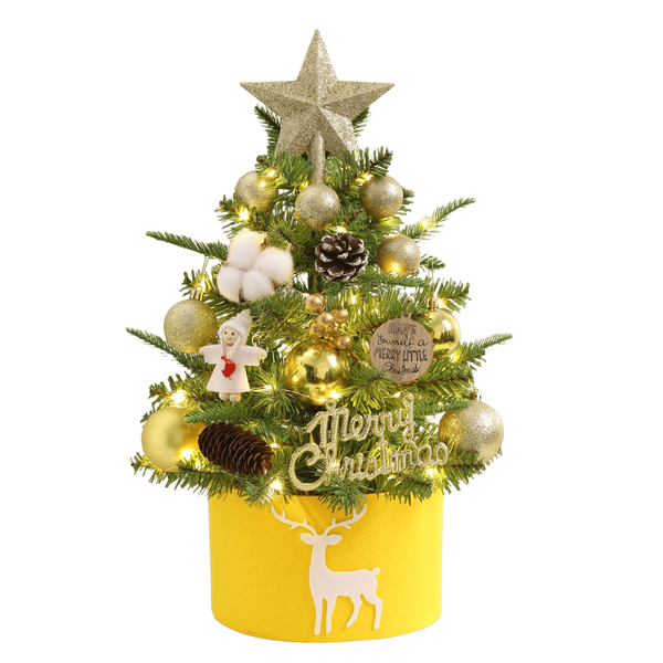45cm Yellow Tree Skirt Christmas Tree|Pre-Lit Tabletop Decor with Lights