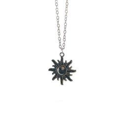 Retro pendant necklace, antique silver hollowed out, sun and moon couple
