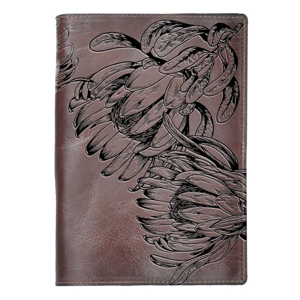 Genuine Leather A4 Notebook - Protea Illustrated