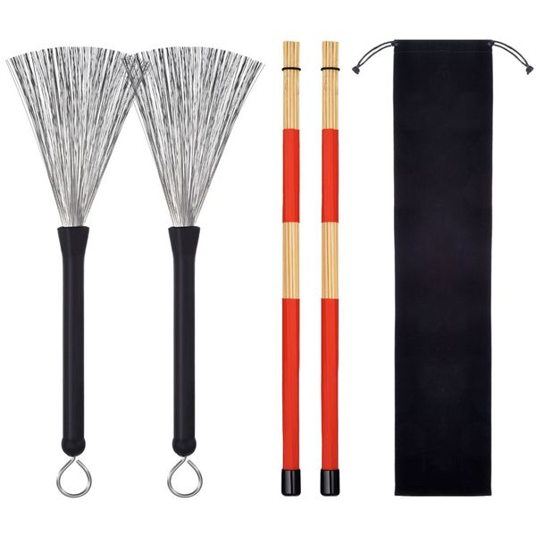 Retractable Brush Sticks Sets for Jazz Music Total 2 Pairs Organizer