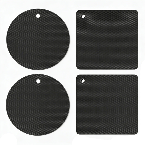 4-Piece Silicone Heat Resistant Mat Set - Pad for Pots, Microwave