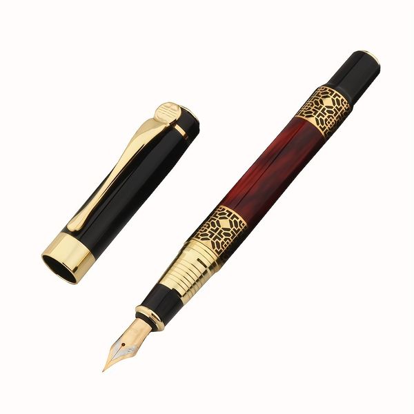 Black And Red Colored, Gold-Engraved Mahogany Business Office Pen
