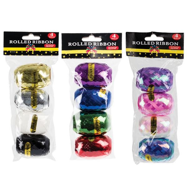 Bulk Pack x 12 Pearlized Ribbon Gift Wrap - 10m x 5mm 4pcs Per Pack