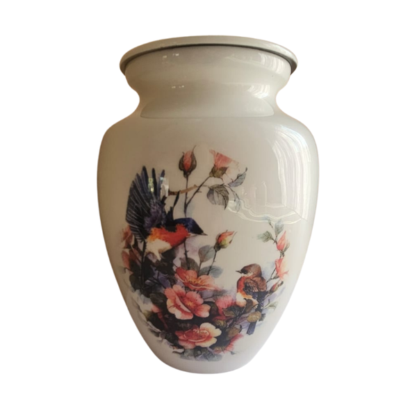 Floral Bird Aluminium Memorial Cremation Urn For Ashes