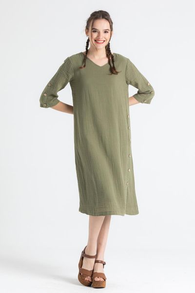 Truvakar Sleeve Muslin Izel Midi Long Sleeve Dress