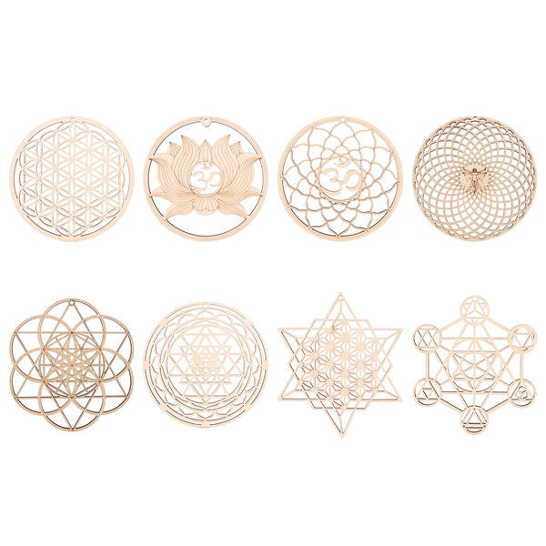 8 Pack 14Cm Wooden Wall Sign Flower of Life Shape Coaster Wood Art