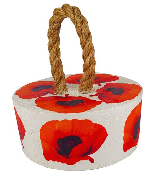 Perfectly Potty - Large Artisan Rope &amp; Cement Door Stopper - Orange Poppy