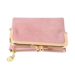 Women's Short Wallet Bifold Coin Purse with Zip and Kiss Lock Pink