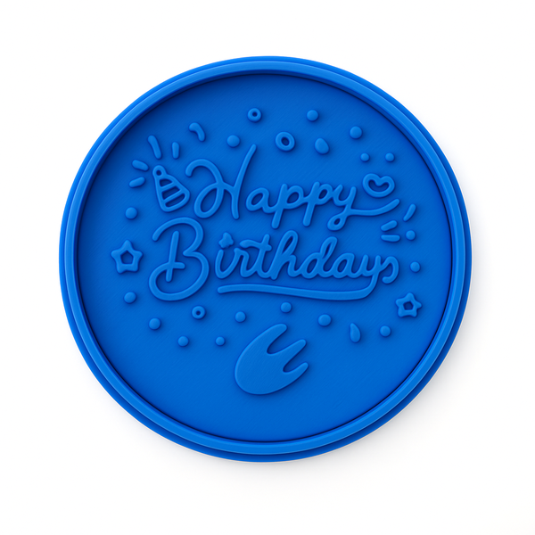 Happy Birthday Fondant Stamp - Confetti and Party Hat Design - 6 cm