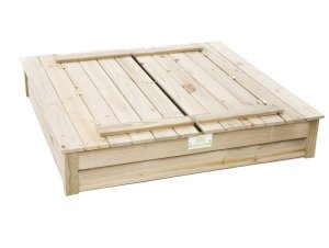 The Original 4 Seater Folding &amp; Bench Sandpit with Natural Finish + PVC Cover- JFK0020
