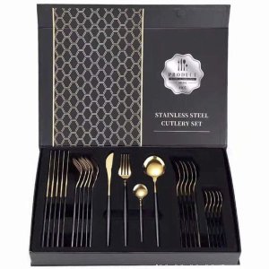 Gold and Black Stainless Steel 24 Piece Cutlery Set