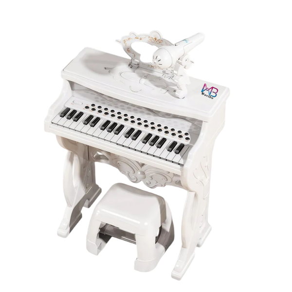 WOVIBO Toy Piano With Microphone For Children Dual Speakers White