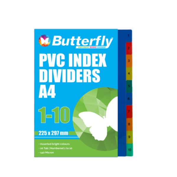 Butterfly File Dividers 140 Micron Pp - Numbered 1-10 (Pack Of 5)