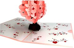 Pink Heart-Shaped Love Tree 3D Pop-Up Greetings Card