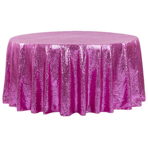 Round Sequin Tablecloth Fuchsia - 10 Seater