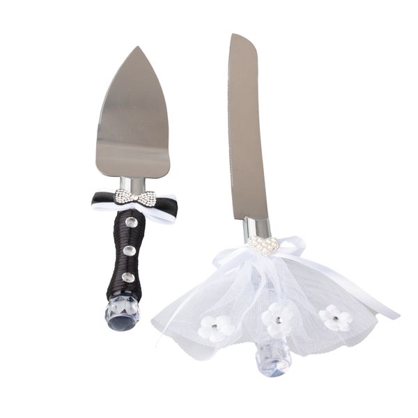 2 Piece Bride and Groom Cake Knife and Serving Set