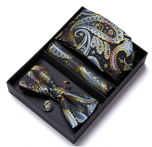 IPSTYLE Men's Bow Tie Set Handkerchief Cufflinks Necktie Set