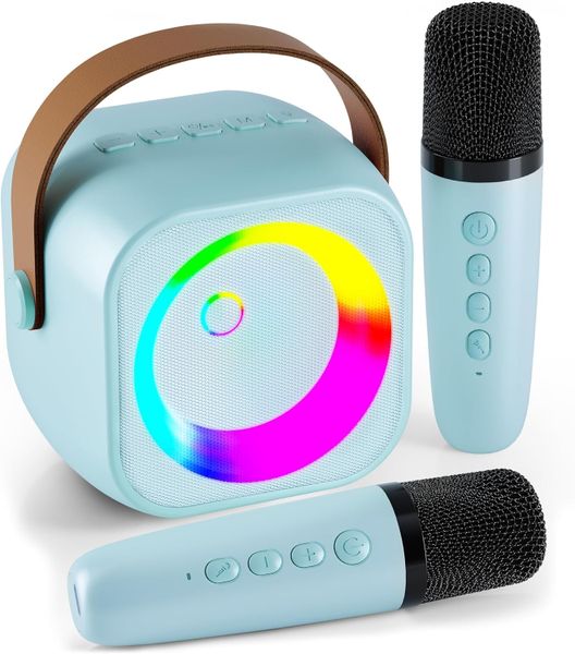 Karaoke Machine, Portable Bluetooth Speaker,2 Wireless Microphones