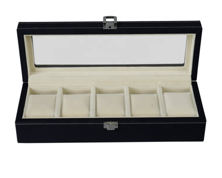 Jack Brown Luxury 5-Slot PU Leather Watch Display Box - Black