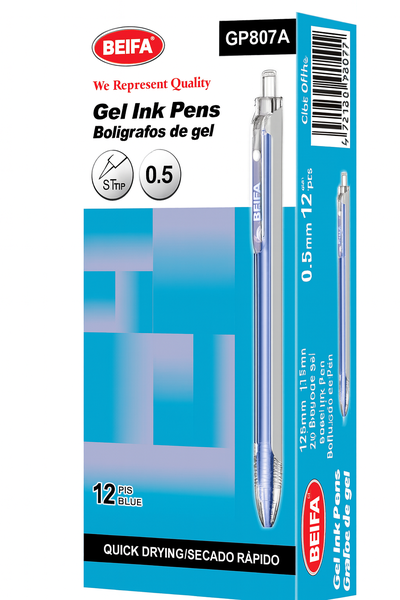 Gel Ink Pen - 0.5mm Smooth Quick-Dry Writing Pen - Blue Ink (12 Boxes)