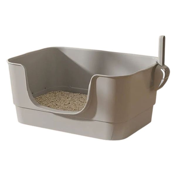 Extra Large Semi-Enclosed Cat Litter Box - Grey