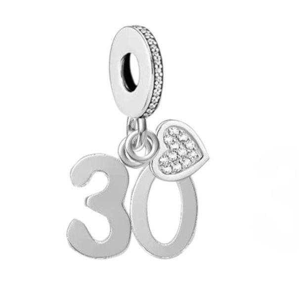 Sterling Silver Charm, 30th Birthday Charm for Bracelet, Charm for Women