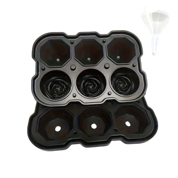 Black Silicone Ice Mold-3-Section with Lid for Whiskey, Cocktails &amp; Parties