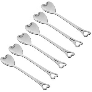 Stainless Steel Heart Shape Stirring Spoons Teaspoon Dinnerware 6Piece
