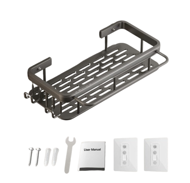 Steel Grey Stainless Shower Rack - Aluminium Wall Mount Caddy