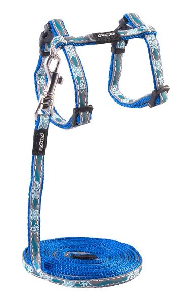 Rogz - 11mm NightCat Cat Lead/H-Harness - Blue Floral