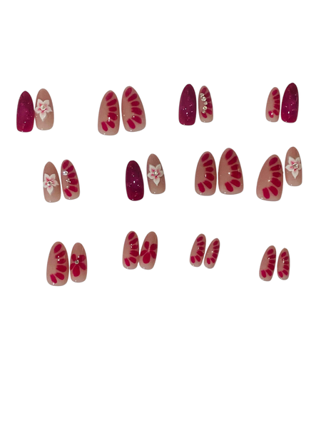 24-Piece Handmade Rose Red Almond Press-On Nails
