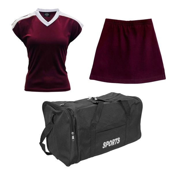 Netball Top &amp; Skirt Kit Set for Women's Team of 10 - Orange and Black &amp; Bag