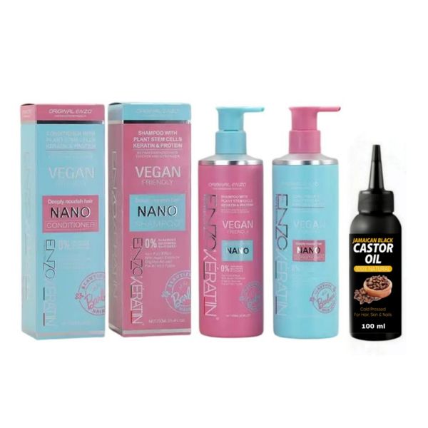 Vegan Friendly Nano Nourishing Anti-frizz Shampoo, Conditioner &amp; Castor Oil