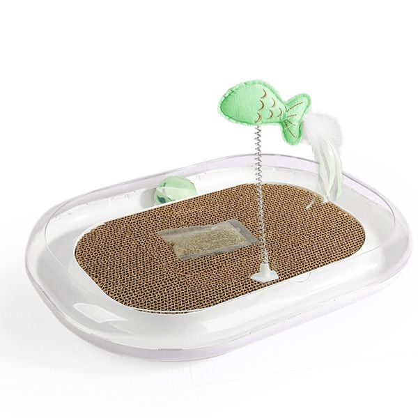 Interactive Cat Runway Scratcher with Rolling Ball and Fish Spring Toy