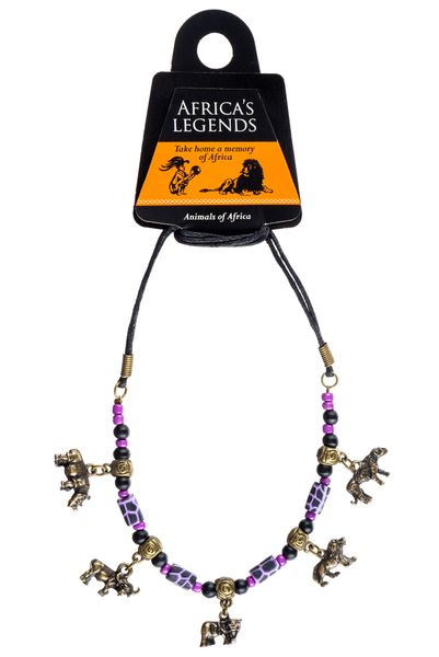 Africa's Legends - Big 5 Ethnic Necklace With Your Fav Animals - Purple